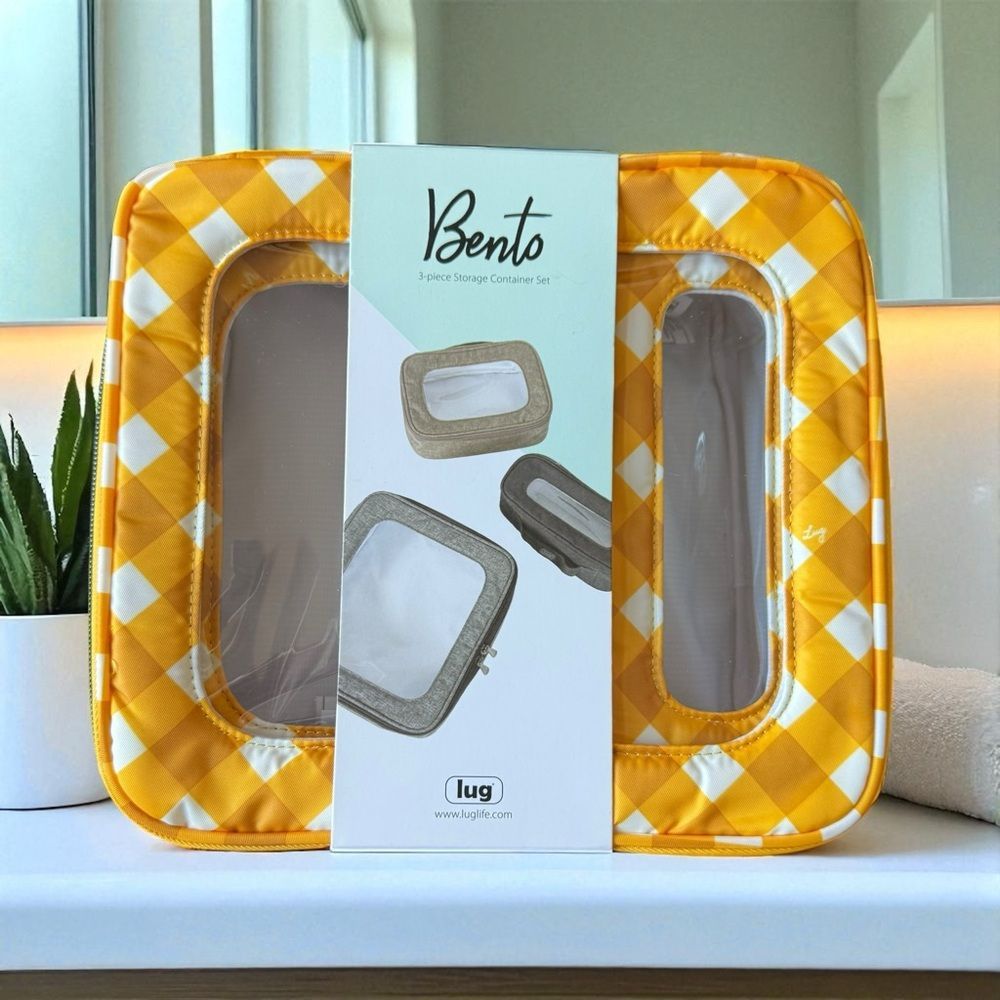 Nwt Lug Bento Box Three Piece Storage Container In Mustard Yellow Gingham